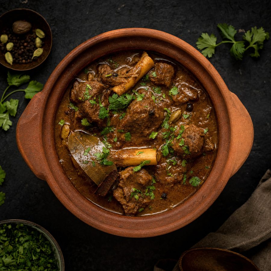 Mutton Champaran in a clay handi